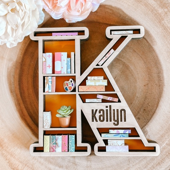 Mini Bookshelf, 3-D Wood Mini Bookshelf, Letter Bookshelf, Letter K - Picture 4 of 5